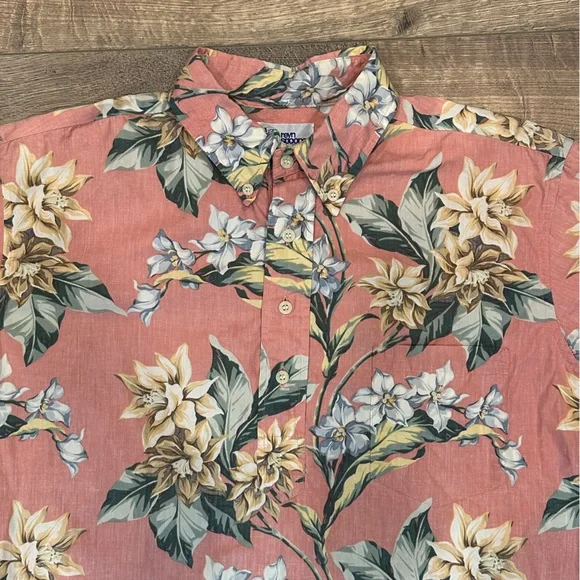 REYN SPOONER Vintage Mens 1/4 Button Pull Over Pink Hawaiian Shirt Size Medium - Picture 2 of 8